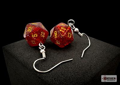 Chessex - Hook Earrings Glitter Ruby Mini-Poly d20 Pair