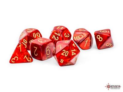 Chessex - Marble Scarab® Mega-hedral™ Scarlet™/gold 7-Die Set