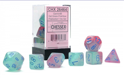 Chessex - Gemini Set di dadi Luminary (Verde Gel-Rosa / Blu)