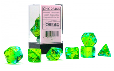 Chessex - Polyhedral Translucent Green-Teal/yellow 7-Die Set